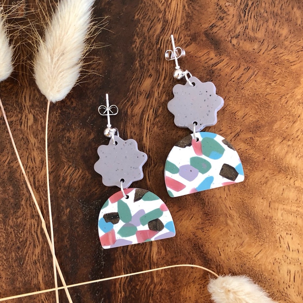 Polymer Clay Terrazzo Statement Earrings